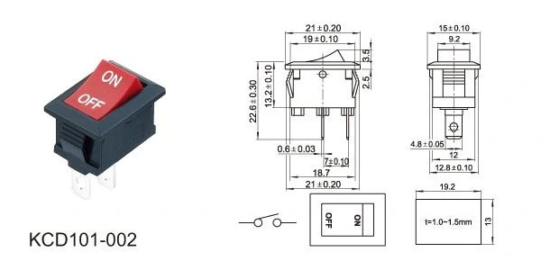 6A/10A Panel Mounting Rocker Push Button Switch Quick Connect Terminal on-off Spst Rocker Switch