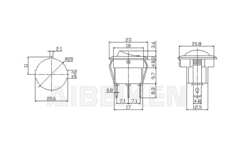 Hot-Sale 16A 12VDC DOT Lamp Spst 3p on-off Rocker Switch with Red LED